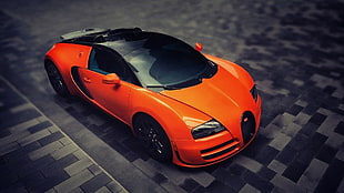 orange and black Bugatti die-cast car, car, Bugatti Veyron, Bugatti, orange cars