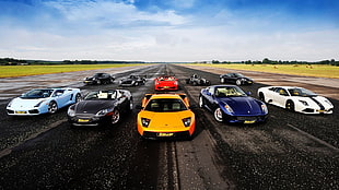 assorted-color super cars, car, Lamborghini, Aston Martin, Ferrari