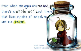 clear glass cork jar, Full Metal Alchemist, Elric Edward, quote, chibi