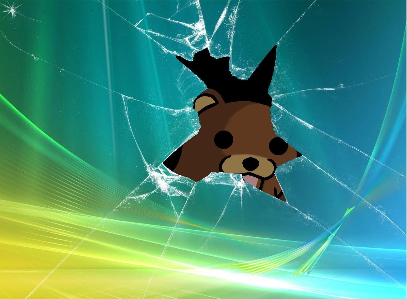 brown bear character, Pedobear, broken glass
