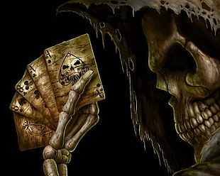 Skeleton holding cards photo HD wallpaper