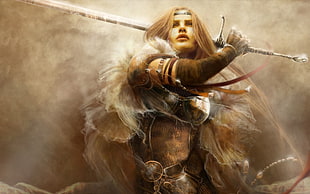 woman holding sword HD wallpaper