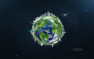 earth illustration, world, space, Earth, airplane