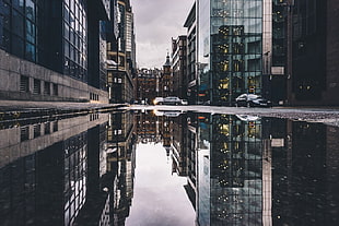 urban, cityscape, reflection, car