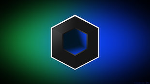black and white hexagon logo, cube, abstract, blue, green