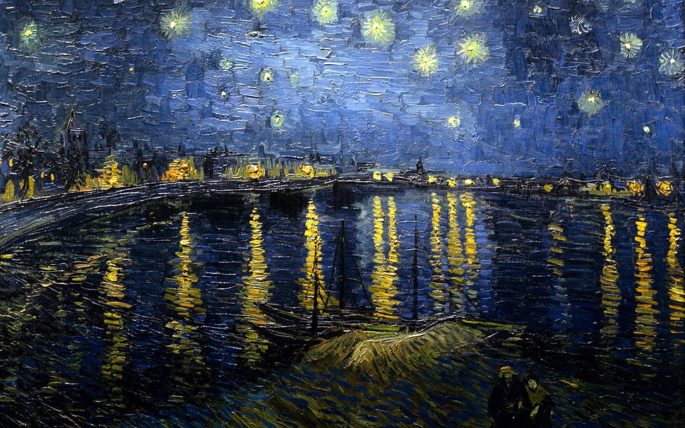 body of water painting, Traditional Artwork, Vincent van Gogh, Starry Night Over The Rhone HD wallpaper