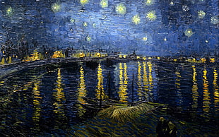 body of water painting, Traditional Artwork, Vincent van Gogh, Starry Night Over The Rhone