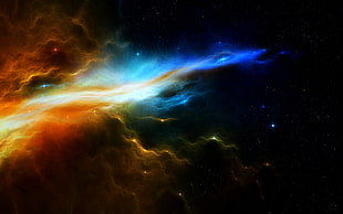 blue and orange galaxy digital wallpaper, space, space art
