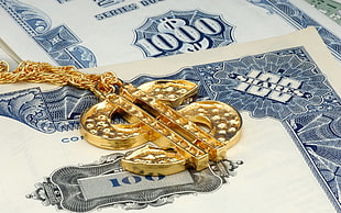 gold-colored Dollar pendant necklace, dollars, money HD wallpaper