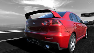 redsedan, Mitsubishi Lancer, Mitsubishi Lancer Evo X, Mitsubishi, red cars HD wallpaper