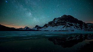 snow-cap mountain during nighttime
