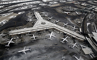 bird's eye view of airport, airport, aircraft, winter, aerial view HD wallpaper