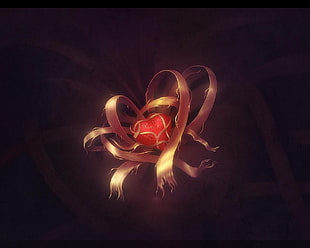 red heart illustration, heart, ribbon, digital art