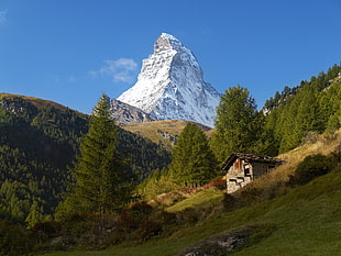 brown and white concrete house, Matterhorn, Alps, mountains, nature