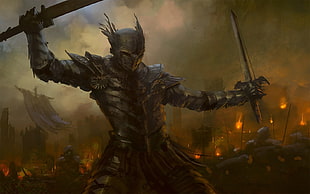 black knight digital wallpaper, warrior, fantasy art HD wallpaper