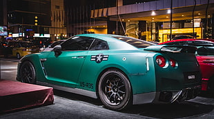 green Nissan GT R35 coupe, Nissan, Nissan GT-R, army, car
