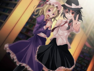 two girl anime character illustration