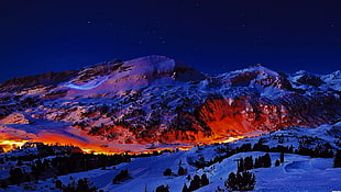snowy mountain, mountains, night HD wallpaper