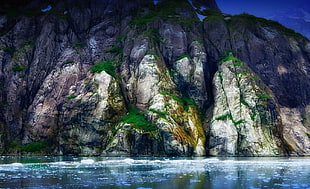 brown rock formation, glaciers, lake, ice, grass HD wallpaper