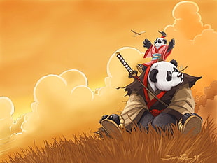 samurai Panda illustration, anime, panda, World of Warcraft, video games
