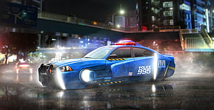 blue police car digital poster HD wallpaper