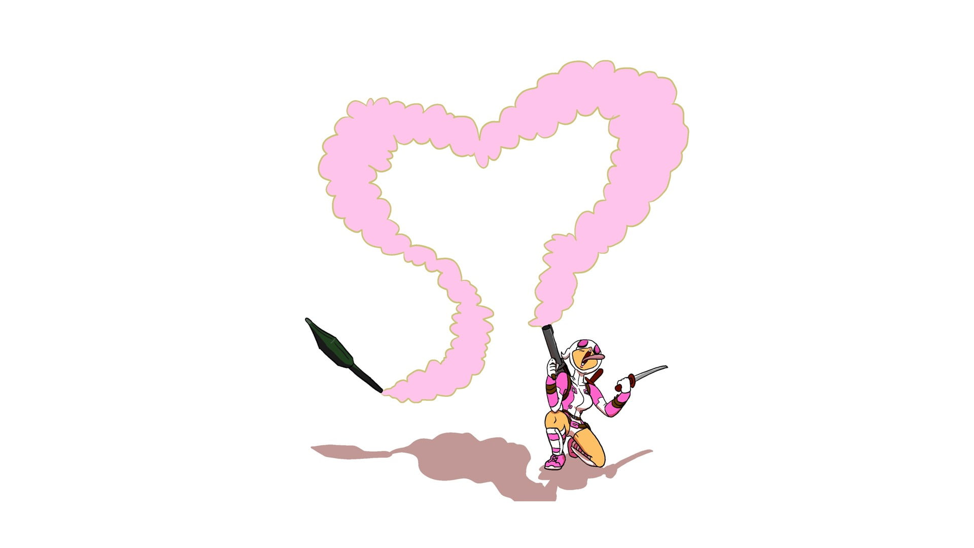 pink and white flower painting, Gwenpool, pink, heart, simple background