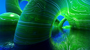 green and blue abstract painting, CGI, water, abstract