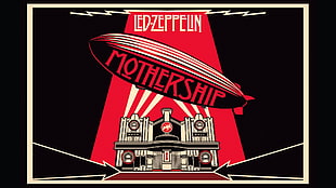 white, black, and red Mothership illustration, music, album covers, Led Zeppelin