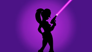 black shadow of long hair person holding laser gun