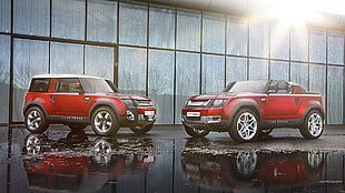red and black push mower, Land Rover DC100, concept cars, red cars