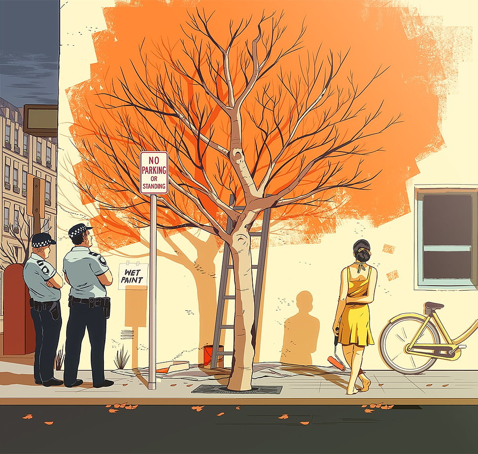 brown bare tree illustration, drawing HD wallpaper