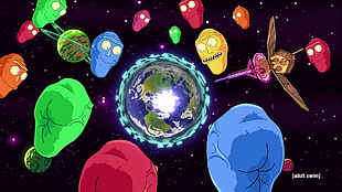 assorted-color planet earth surrounded by asteroids illustration HD wallpaper