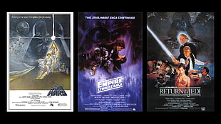 three assorted Star Wars movie cases, Trilogy, Star Wars, Star Wars: Episode V - The Empire Strikes Back, Star Wars: Episode VI - The Return of the Jedi