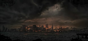 wrecked city building, Godzilla, San Francisco HD wallpaper