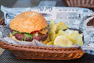 burger and chips, Hamburger, Burger, Meat HD wallpaper
