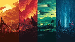 4-panel painting of Star Wars HD wallpaper