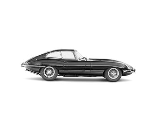 classic black coupe, car, Jaguar E-Type, white background, vehicle