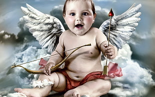 baby holding bow and arrow HD wallpaper
