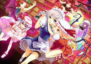 anime character wallpaper, Touhou, Izayoi Sakuya, Flandre Scarlet, Remilia Scarlet