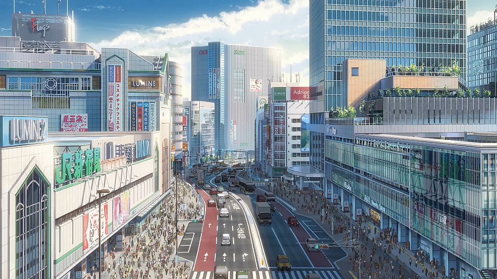 high-rise building illustration, Makoto Shinkai , Kimi no Na Wa HD wallpaper