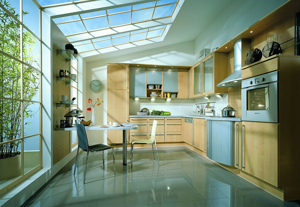 white and brown wooden kitchen cabinet, kitchen, interior, interior design HD wallpaper