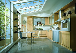 white and brown wooden kitchen cabinet, kitchen, interior, interior design