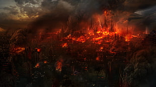 digital wallpaper of forest fire, apocalyptic, artwork