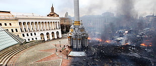 gray statue, Ukraine, riots, war, before and after
