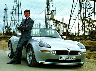 gray BMW car, James Bond, Pierce Brosnan, movies, BMW