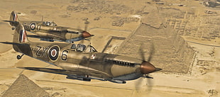 two brown-and-black ZX06 fighter planes, World War II, military, aircraft, military aircraft