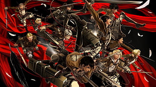 Attack on Titans digital wallpaper, Shingeki no Kyojin, Eren Jeager, Mikasa Ackerman, Armin Arlert