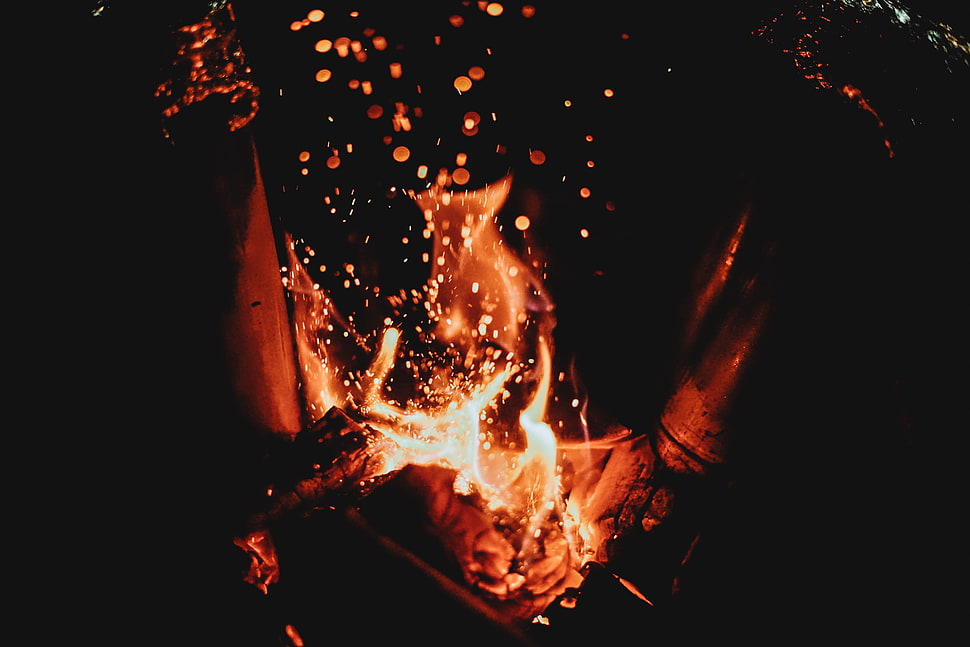 red firewoods, Bonfire, Flame, Fire HD wallpaper