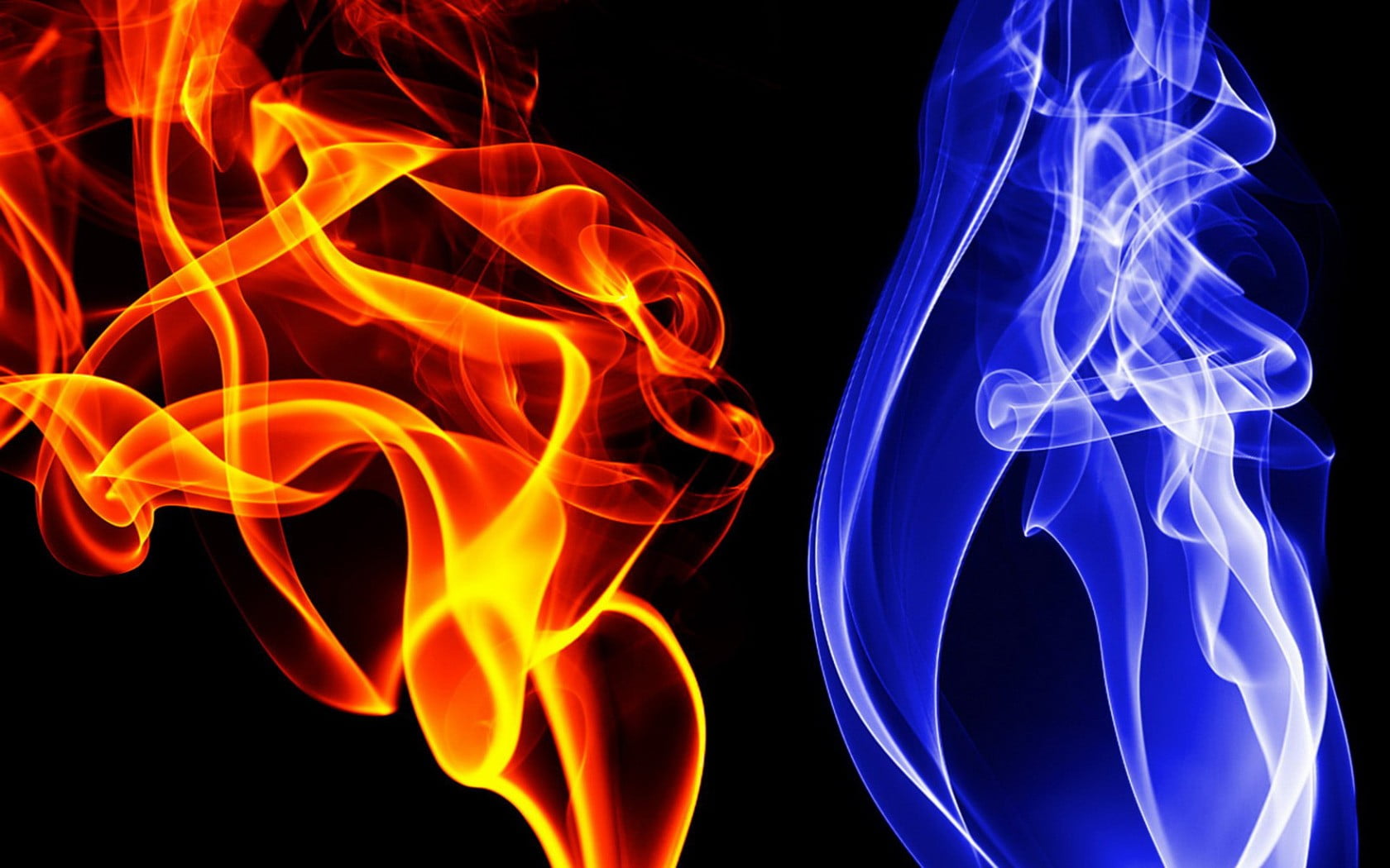 blue smoke and orange fire illustration, simple background, abstract, digital art, colorful
