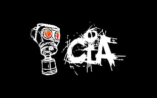 CIA text overlay, black, gas masks, minimalism, selective coloring
